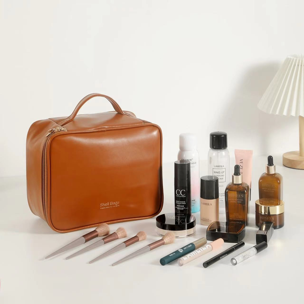 Double Layer PU Leather Makeup Storage Bag