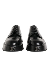 Dolce & Gabbana Black Calfskin Leather Men Derby Dress Shoes