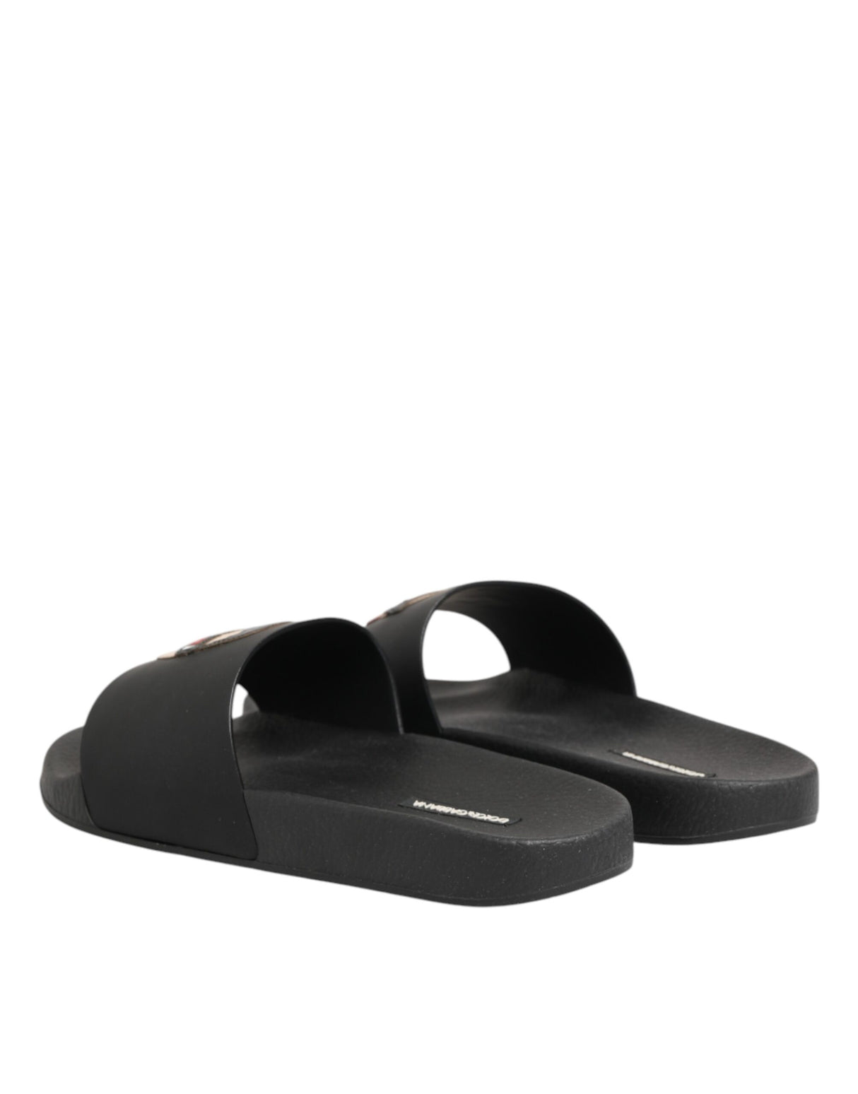 Dolce & Gabbana Black Leather Slides Sandals Beachwear Shoes