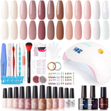 Gellen Gel Nail Polish Kit with U V LED Light 72W Nail Dryer 12 Gel Nail Colors No Wipe Top Base Coat Nail Art Decorations Manicure Tools All-In-One Manicure Kit Gentle Nudes