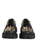 Dolce & Gabbana Black Leather Jeweled Crystals Derby Shoes