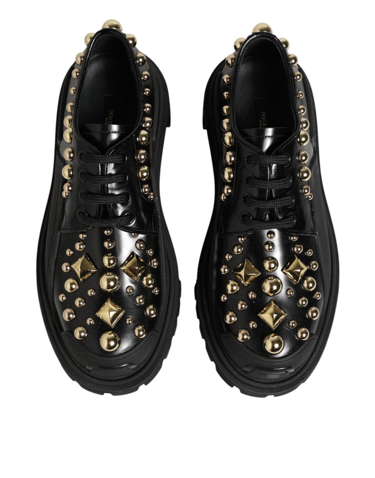 Dolce & Gabbana Black Leather Jeweled Crystals Derby Shoes