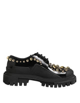 Dolce & Gabbana Black Leather Jeweled Crystals Derby Shoes
