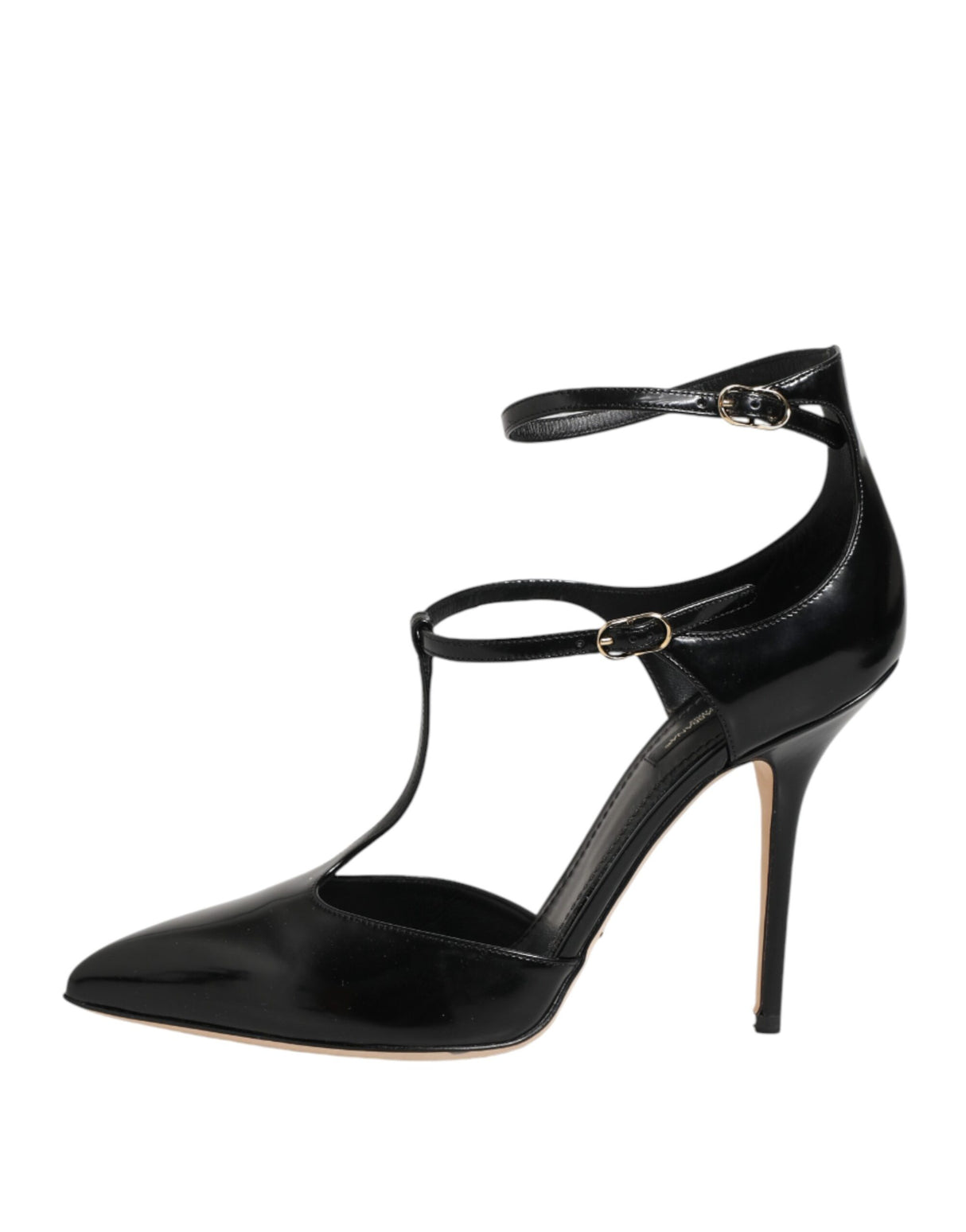 Dolce & Gabbana Black Leather T-STRAPS Heels Sandals Shoes