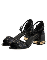 Dolce & Gabbana Black Studded Ankle Strap Sandals Shoes
