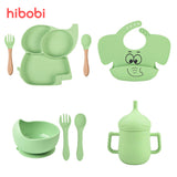 Baby Silicone Elephant Printed Bibs and Sucker Plates Set