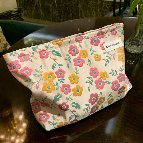 Women's Embossed Flower Cosmetic Bag - Large Capacity