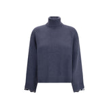 Brunello Cucinelli Blue Fleece Wool Turtleneck