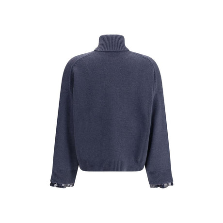 Brunello Cucinelli Blue Fleece Wool Turtleneck