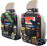 ULEEKA Car Backseat Organizer with 10" Table Holder 9 Storage Pockets Seat Back Protectors Kick Mats for Kids Toddlers Travel Accessories 2 Pack