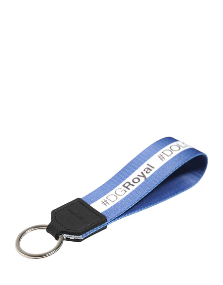 Dolce & Gabbana White Blue Logo Polyester PVC Holder Keychain Keyring