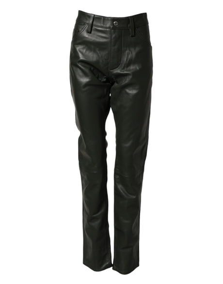 Dsquared² Black Full Grain Leather Mid Waist Trouser Pants