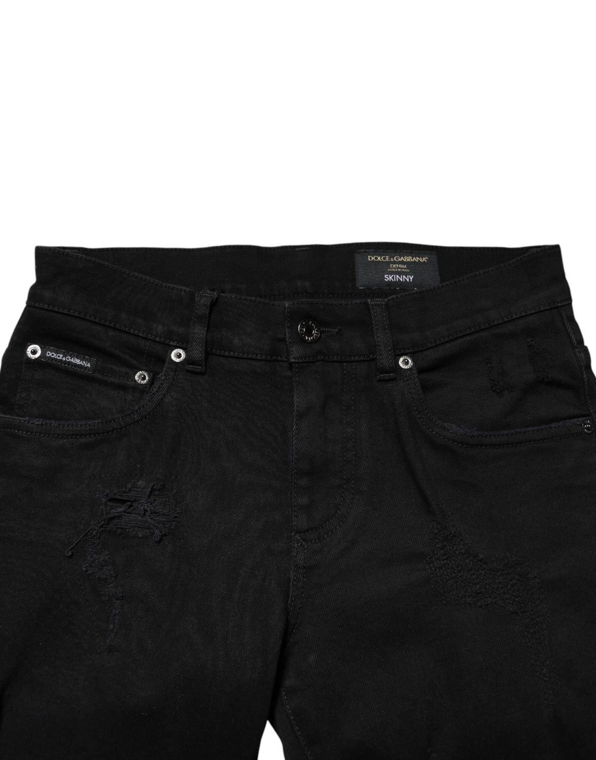Dolce & Gabbana Black Tattered Cotton Men Skinny Denim Jeans