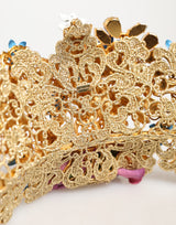 Dolce & Gabbana Gold Brass Crystal Floral Hortensia Crown Headband Tiara