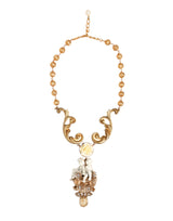 Dolce & Gabbana Gold Ceramic Crystal Cherub Baroque Pendant Necklace