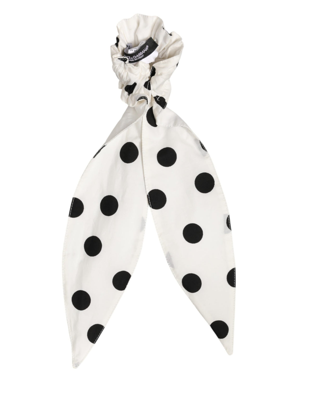 Dolce & Gabbana Scrunchie White Cotton Polka Dot Scarf Tie Accessory Hair