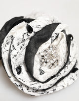 Dolce & Gabbana Black White Silk Floral Lace Crystal Accessory Hair Claw