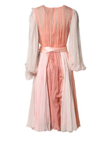 Dolce & Gabbana Pink Silk Tulle Long Sleeve V-neck Dress