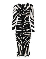 Dolce & Gabbana Black White Zebra Viscose Sheath Midi Dress