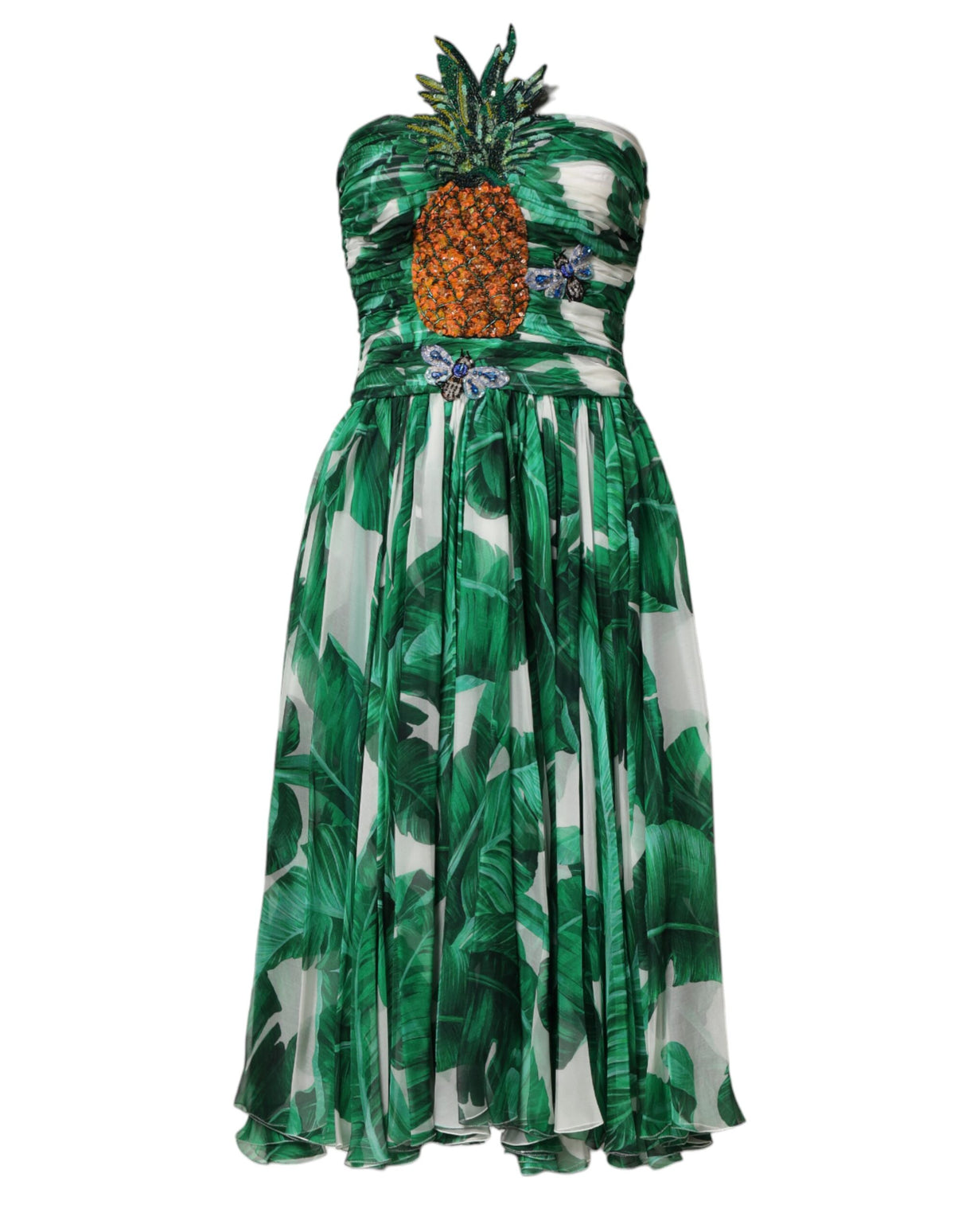 Dolce & Gabbana Green Pineapple Embellished BananaLeaf Dress