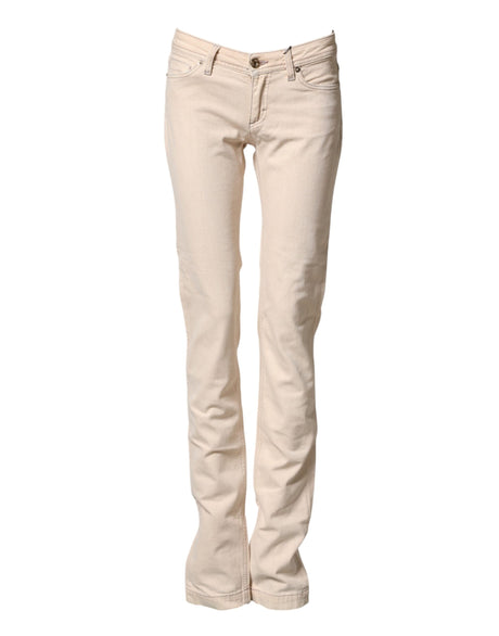 Dolce & Gabbana Beige Low Waist Cotton Slim Fit Denim Trousers Jeans
