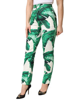 Dolce & Gabbana White Green Leaf High Waist Trousers Pants