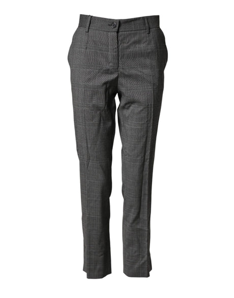 Dolce & Gabbana Dark Gray Check Tartan VirginWool Dress Pants