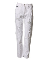 Dolce & Gabbana White Distressed Cotton BOYFRIEND Denim Jeans