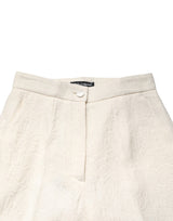 Dolce & Gabbana White Cotton Floral Brocade Dress Pants