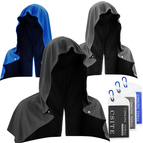 CSITE 3 Pack Cooling Hoodie Towels Instant Cooling Towels for Neck and Face UPF 50 Sun Protection Ice Towel for Hot Weather Head Towel for Sports Camping Cycling & More Activities