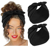 Huachi 2 Packs Black Bow Headbands for Women 7’’ Extra Wide Head Bands for Women’s Hair Non Slip Headwraps Workout Turban Hair Accessories