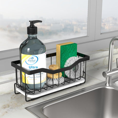 Maifan Kitchen Sink Caddy Sink Organizer Sponge Caddy Holder for Kitchen Sink Stainless Steel Rustproof Dish Kitchen Caddy Brush Holder with Drain Tray for Kitchen Countertop Storage Gadgets