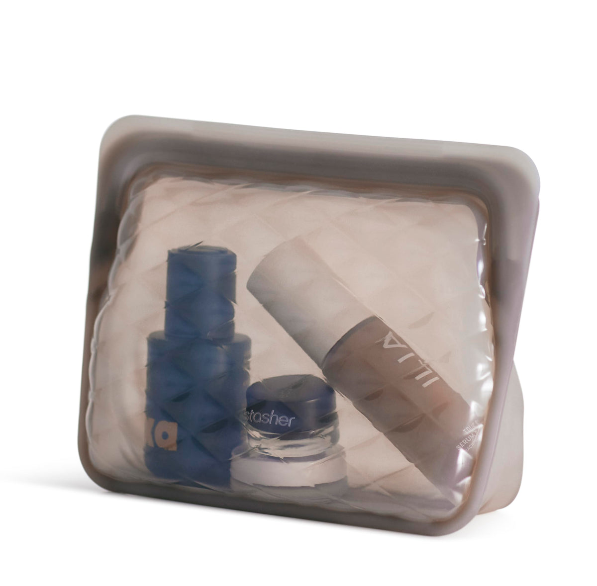 Stasher Premium Silicone Reusable Makeup Bag Taupe | Beauty & Travel Toiletry Bag Storage Bag Organizer | BPA Free Leak-free Eco Friendly 28 Oz