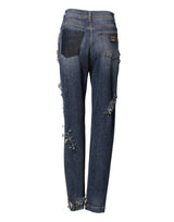 Dolce & Gabbana Blue Cotton Rhinestone Embellish Denim Jeans