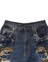 Dolce & Gabbana Blue Cotton Rhinestone Embellish Denim Jeans