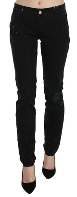 John Galliano Black Low Waist White Paint Skinny Denim Pants Jeans