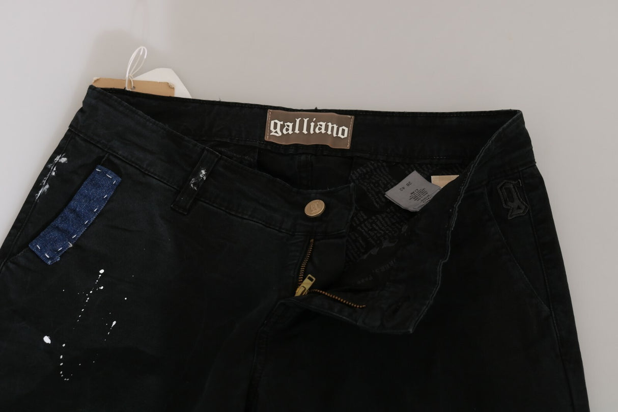 John Galliano Black Low Waist White Paint Skinny Denim Pants Jeans