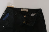 John Galliano Black Low Waist White Paint Skinny Denim Pants Jeans