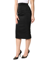 Dolce & Gabbana Black Cotton Pencil Cut High Waist Midi Skirt