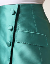 Dolce & Gabbana Green Polyester Button High Waist Mini Skirt