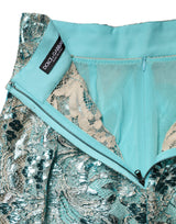 Dolce & Gabbana Blue Floral Brocade High Waist Mini Skirt