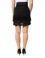 Dolce & Gabbana Black Nylon Embellished Lace Mini Skirt