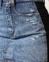 Dolce & Gabbana Blue Black Cotton Denim Sheer Midi Skirt