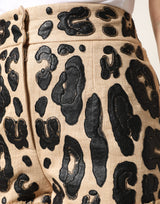 Dolce & Gabbana Beige Leopard Nylon Bermuda Mini Shorts