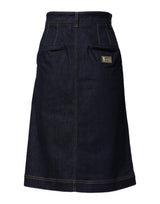 Dolce & Gabbana Dark Blue Cotton A-line Denim Midi Skirt