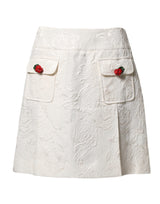 Dolce & Gabbana White Floral Brocade High Waist Mini Skirt