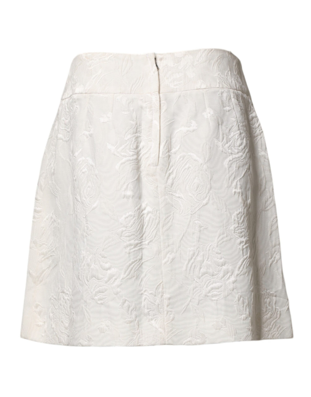 Dolce & Gabbana White Floral Brocade High Waist Mini Skirt