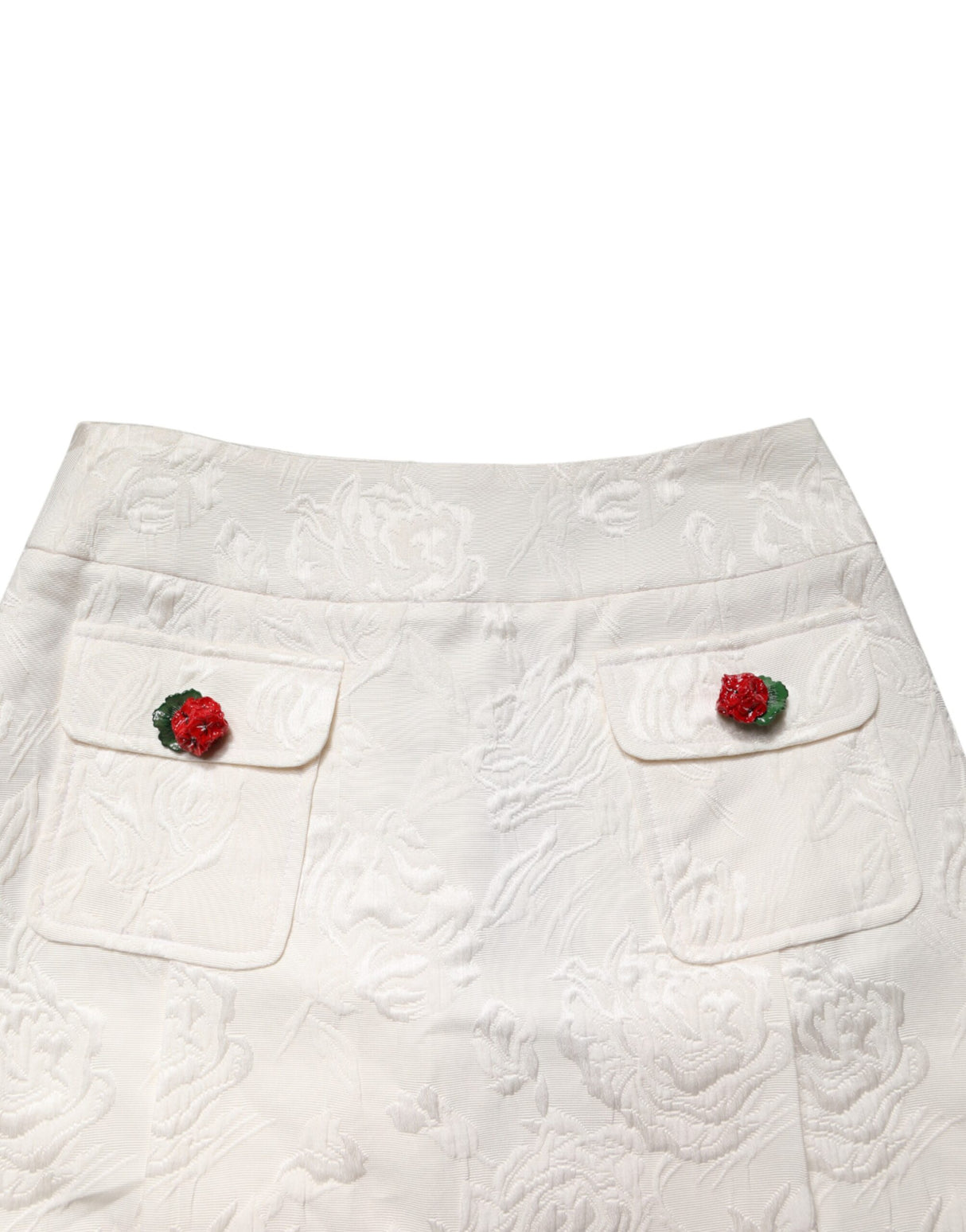 Dolce & Gabbana White Floral Brocade High Waist Mini Skirt