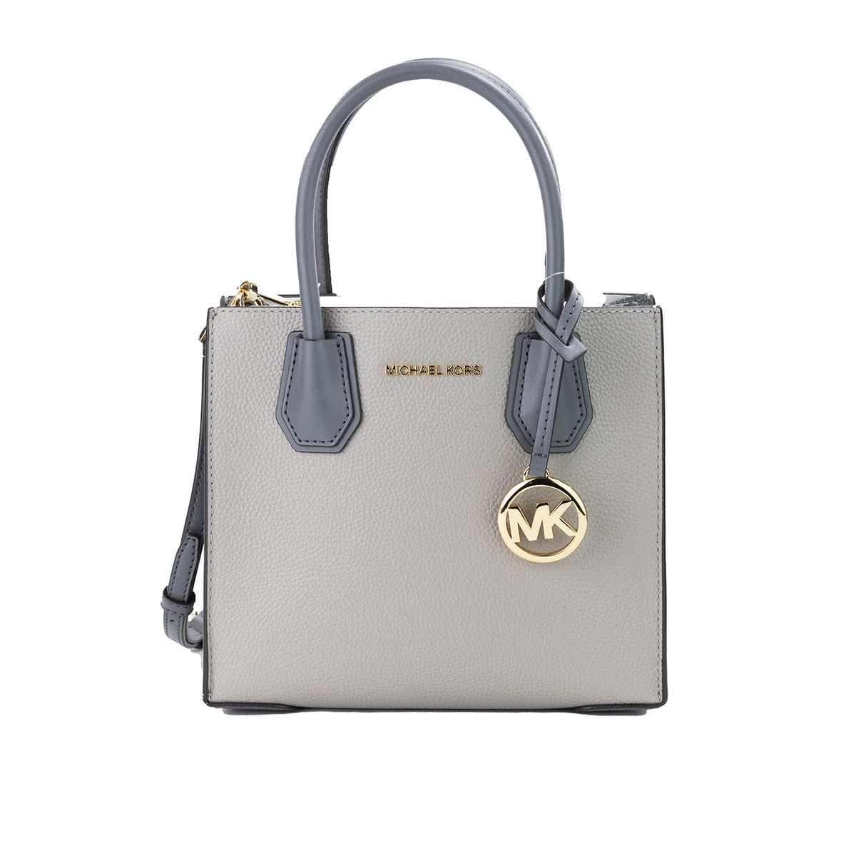 Michael Kors - Mercer Medium Pearl Gray Leather Messenger Crossbody Handbag Purse