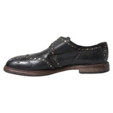 Dolce & Gabbana Black Leather Monk Strap Studded Dress Shoes